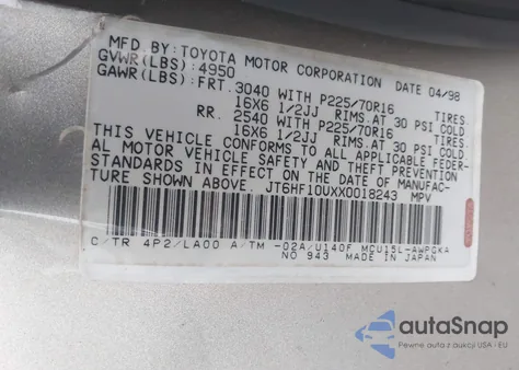 1999 Lexus Rx 300 из США, поврежденный, VIN JT6HF10UXX0018243